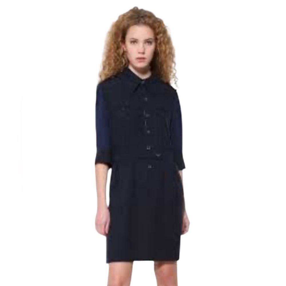 Desigual Irene Navy Blue Utility Shirt Convertible Sleeve Sublimated Dress
